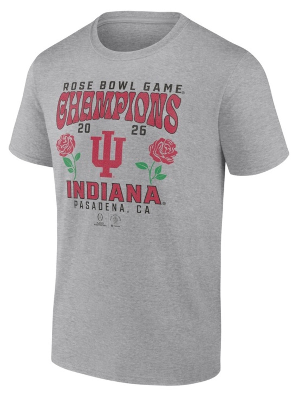 Fanatics Indiana Rose Bowl Champions Gray T-Shirt with Red and Green Accents